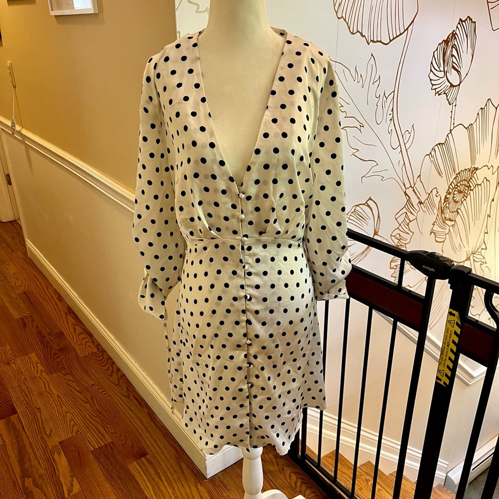 White with black polka dot dress size 14
